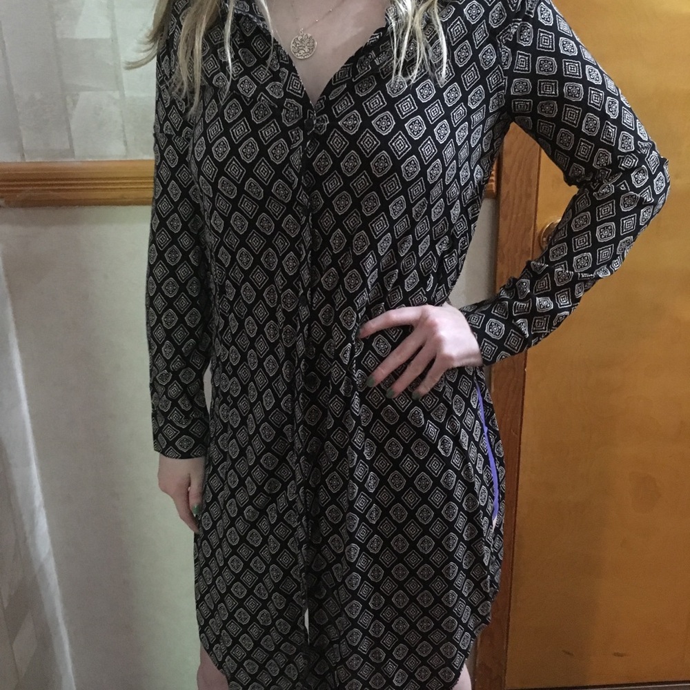 Long button up patterned blouse